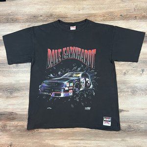 VTG 90s Black DALE EARNHARDT NASCAR Intimidator Double Sided Nutmeg USA Made Tee